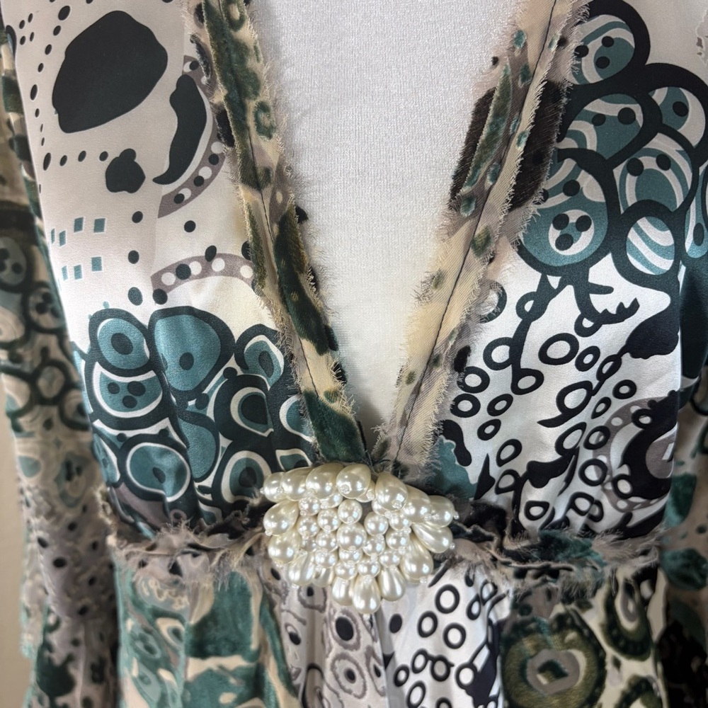 Poleci Y2K 100% Silk Velvet Artsy Sheer Fairy Ruffle Indie Romantic Blouse Sz 6